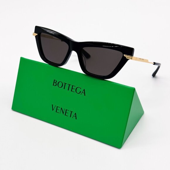 NEW BOTTEGA VENETA BV1241S 001 SUNGLASSES WOMEN BLACK GOLD CAT EYE SUNGLASSES - Picture 1 of 10